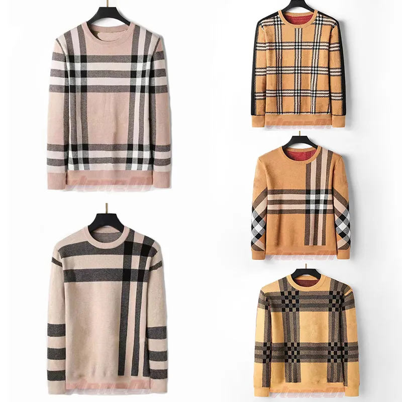 Tasarımcı Erkekler Kadın Kazak Erkek Moda Ekose Jacquard Külot Sweaters Çiftler Yuvarlak Boyun Örgü Giyim Giysileri Giysisi S-XL