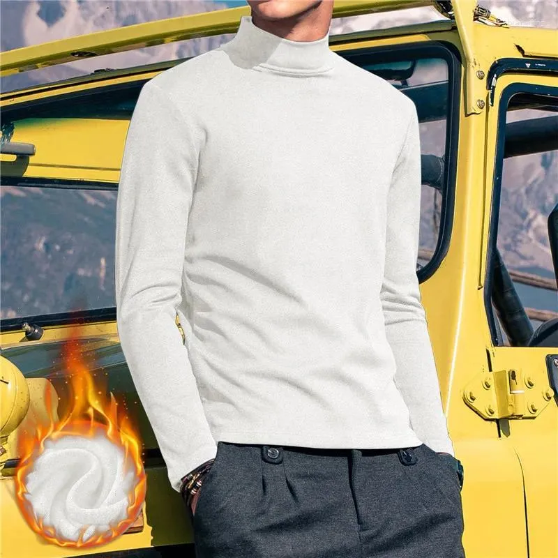 Erkek Sweaters Sonbahar Kış Moda Uzun kollu termal iç çamaşırı artı kadife tişört yüksek boyun ince dip gömlek erkekleri