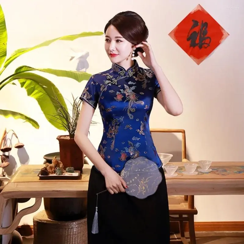 Koszule damskie eleganckie etniczne styl streetwear cheongsam qipao tee mody ubrania tshirts vintage dla kobiet y2k tops ubrania