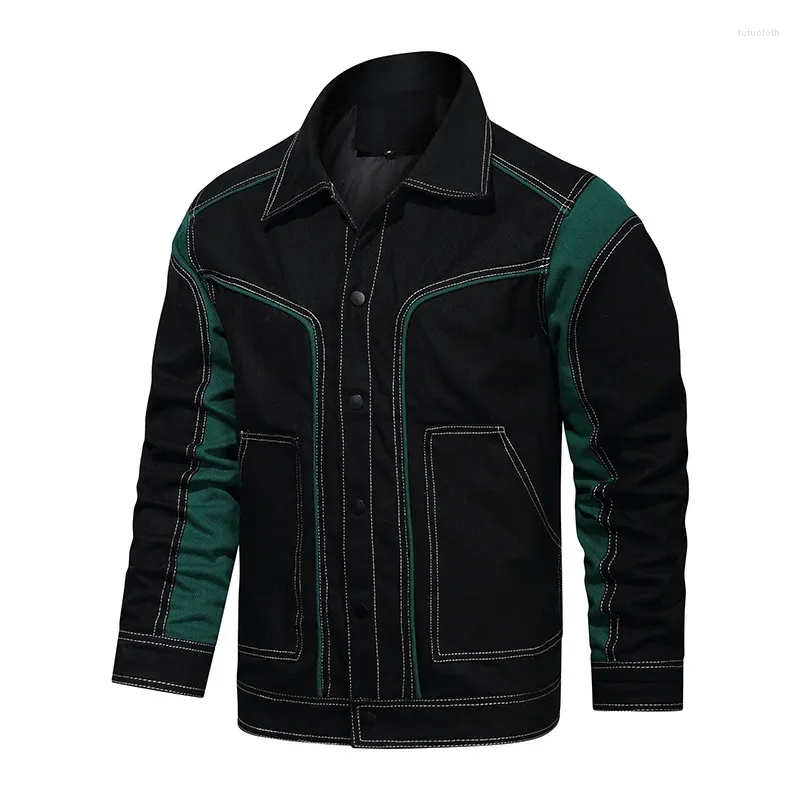 Męskie kurtki męskie kurtka lapowa moda streetwear czarny zielony patchwork wiatrówka luźna pojedyncza piersi swobodny warstwę obciążonową płaszcz męski męski płaszcz męski