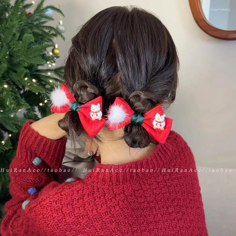 Saç aksesuarları Noel şapkası sevimli yay saç tokası dişi klipler çan kürk top barrettes po dekorasyon hediyesi