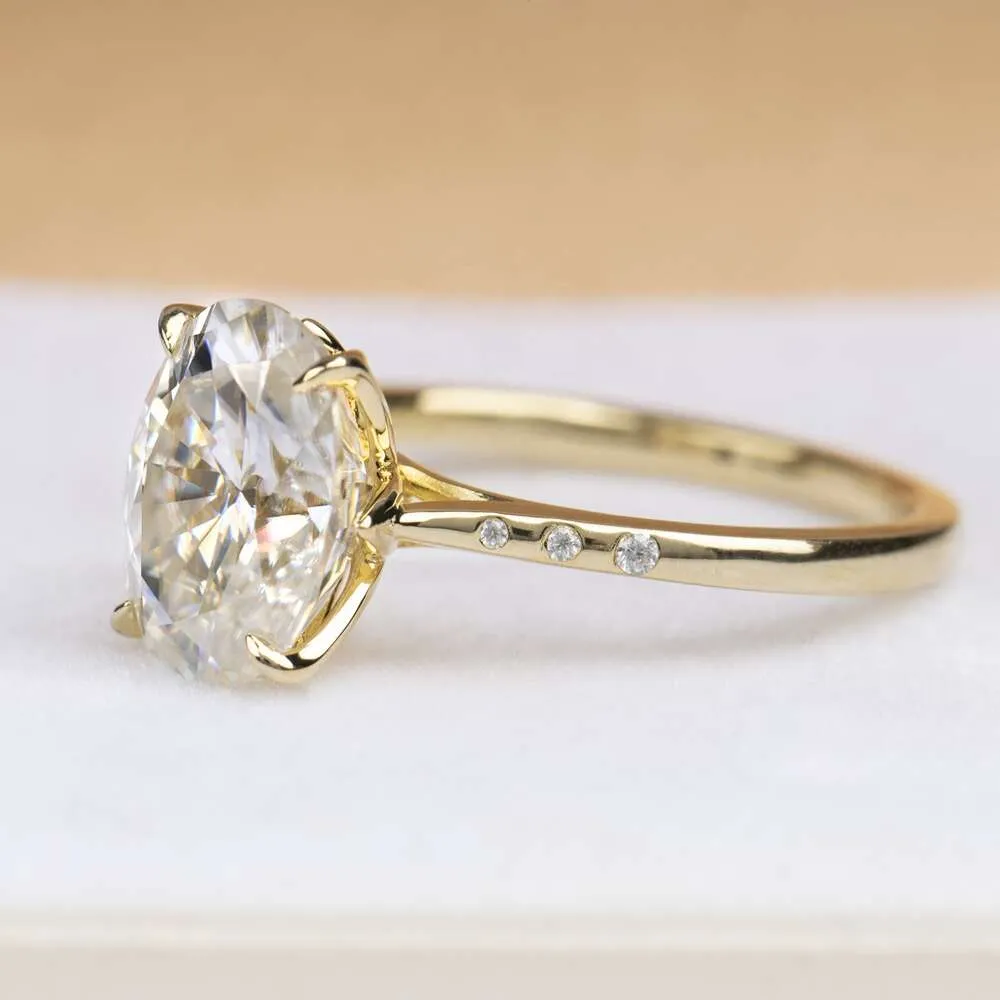 Oval geschliffener Stein, D-Farbe, VVS-Moissanit-Diamant, individueller Silber- oder 10-Karat-Gelbgold-Ehering