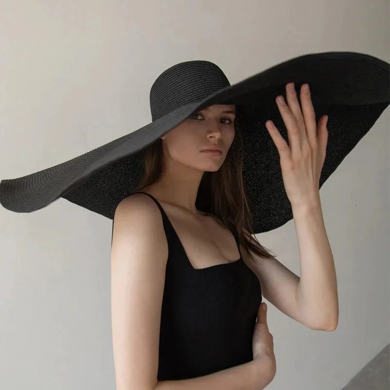 Breda randen hattar hink fällbara kvinnor överdimensionerade disketten stråhatt 70 cm diameter stor sommarsol Panama rese strand grossist 231202