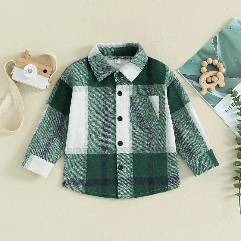 Jackets 2023-11-13 Lioraitiin 6M-5Y Toddler Baby Boy Plaid Flannel Jacket Long Sleeve Button Down Shirts Coat Shacket Cardigan Top