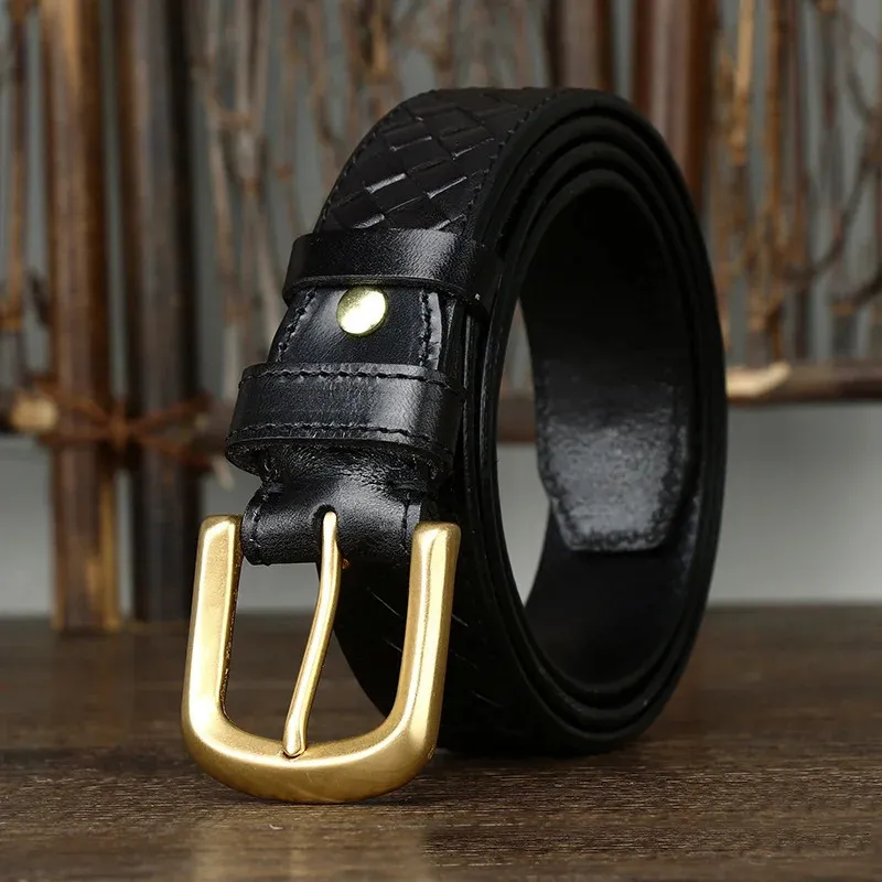 Copper Buckle Leather Belt Men, Braided Leather Belts Men