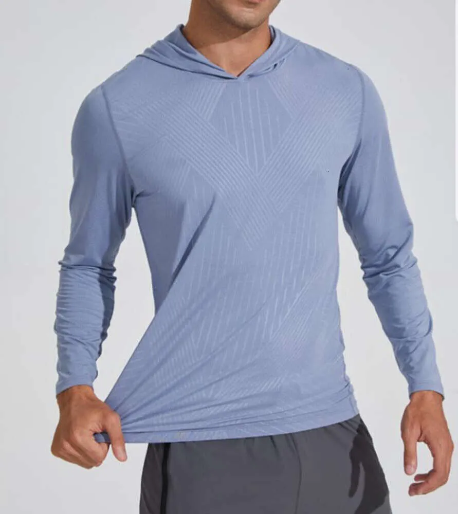 Lu moletom com capuz masculino, camisa de secagem rápida com manga comprida, camiseta de treino para corrida, compressão respirável, top de equitação, roupas quentes tgfy