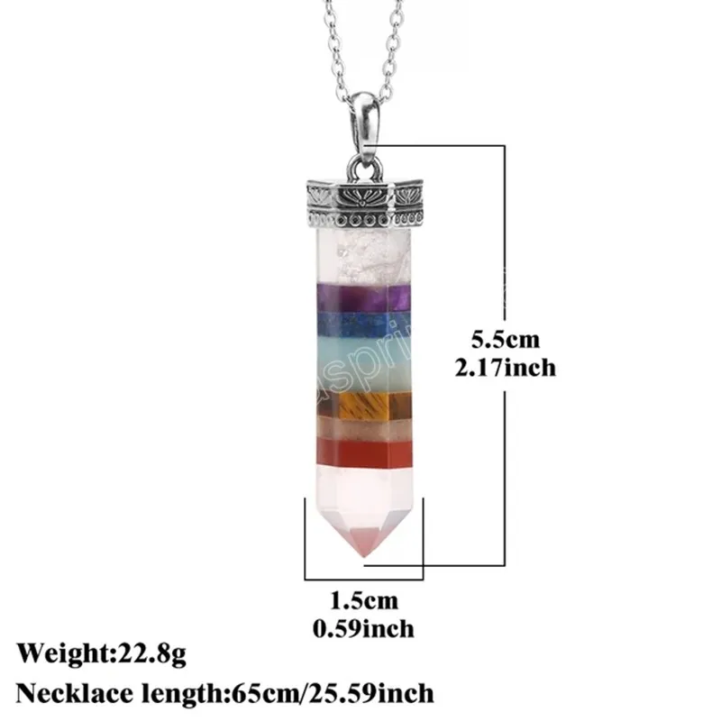 7 Chakra Sword Necklace Men Healing Natural Stone White Crystal Hexagonal Pendant Amulet Jewelry 2024 Nyårsgåva