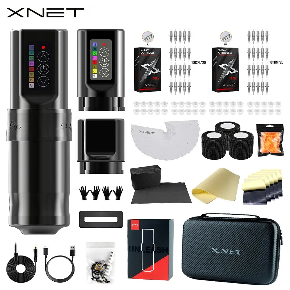 Máquina de tatuagem XNET FLUX Wireless Kit Rotary Pen com 2400mAh Power 40Pcs Cartucho misto para artistas 231201