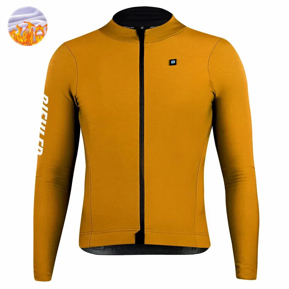 Cykeljackor Biehler Winter Thermal Fleece Cycling Jersey Men cykel långärmad varma toppar utomhus sportcykeljackor ropa ciclismo hombre 231201