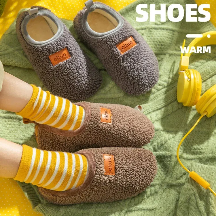 Slipper Winter Children Cashmere Slippers Kids Soft Warm Sock Floor Shoes Boys Rubber Soles Non-slip Cotton Slippers Indoor Home Shoes 231201