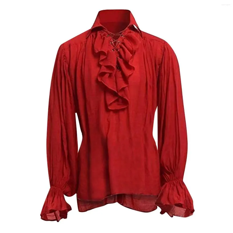 Chemises habillées pour hommes, vêtements de Performance rétro, hauts de théâtre, manches bouffantes évasées, couleur unie, chemise à bascule