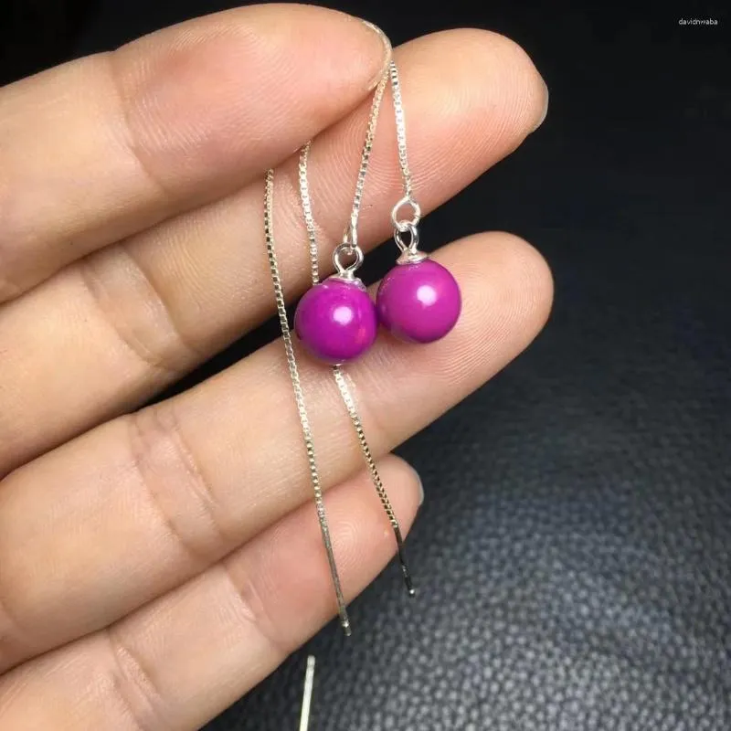 Boucles d'oreilles pendantes 1 paire Fengbaowu naturel violet Mica sphère boucle d'oreille 925 en argent Sterling cristal pierre de guérison mode bijoux cadeau pour les femmes