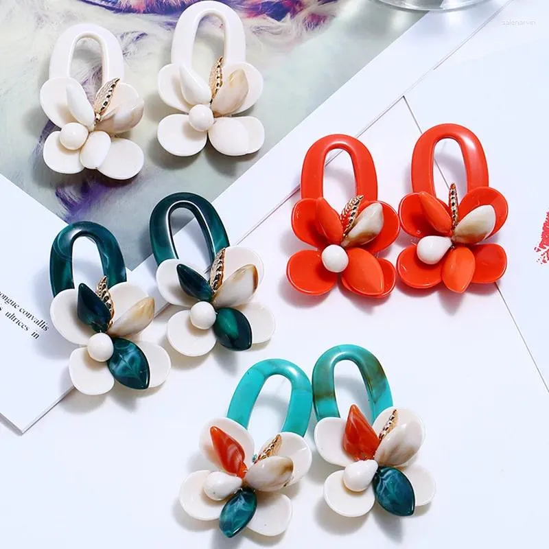 Stud Earrings 2023 Exaggerate Geometry Acrylic Earring Retro Multilayer Shells Coral Flower For Women Fashion Jewelry