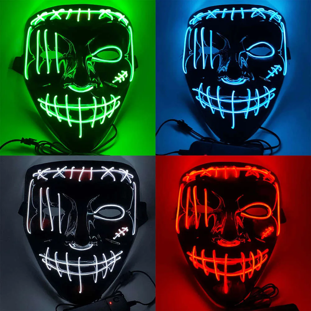 Leuchtende Maske Halloween LED schwarz V-förmige Narbe erschreckende Geistergesichts-Verkleidungsstütze