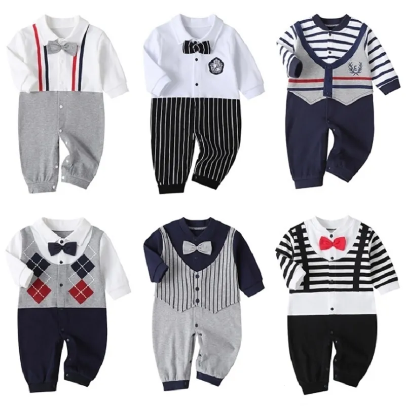 Rompertjes Geboren Baby Romper 2023 Herfst Lange Mouwen Bowtie Stijl Meisje Kleding Kleine Zachte Man Baby Babe Jumpsuits 231201