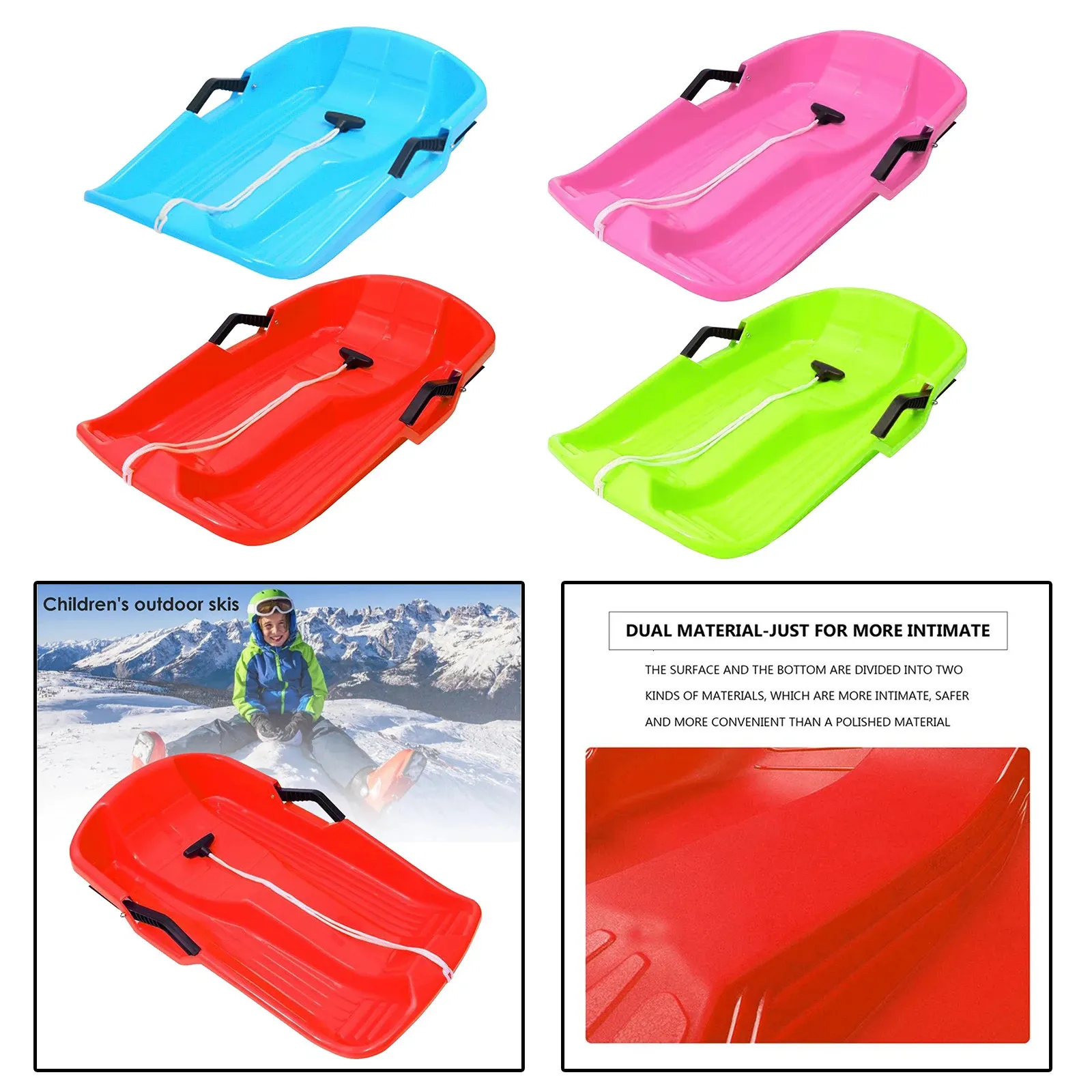 Luge grands enfants adultes luge à neige traîneau luge tirer corde planche de descente garçons filles hiver en plein air amusant jouet cadeau présent 231201