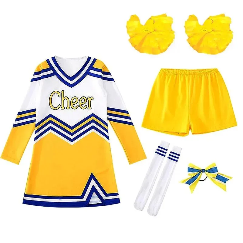 Cheerleading 5 teile/satz Kontrast Farbe Schulmädchen Kostüm Cheerleader Pompoms Uniform Mädchen Junge Schule Spiele Fußball Gymnastik Match Anzug 231201