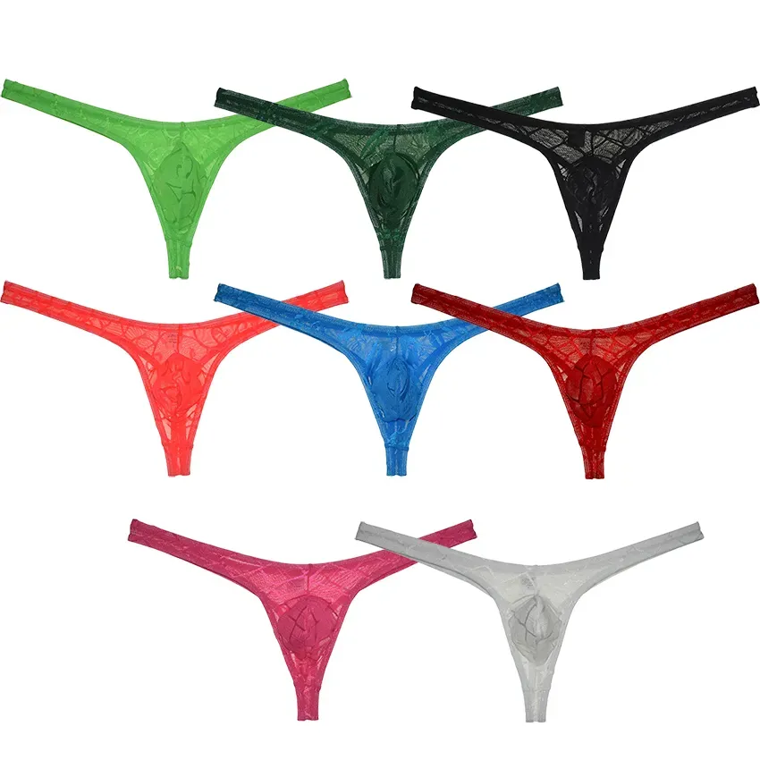 Men Pouch Tangas Jacquard Micro Stretchy Lace Thong Alluring T-Back For Intimate Elegance G-String Mini Pants