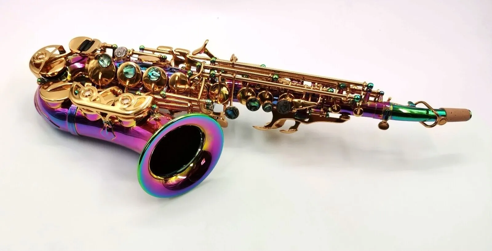 Eastern music pro use rainbow color curved soprano saxophone