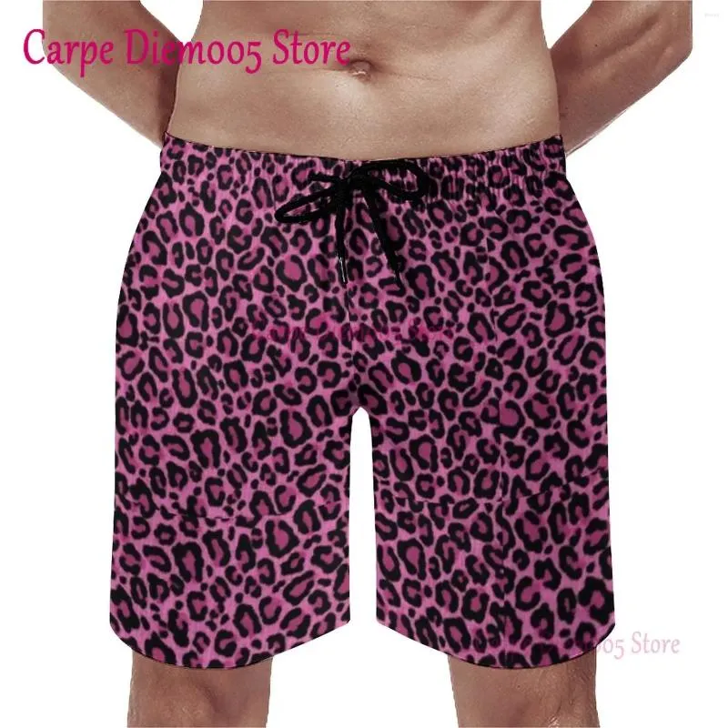 Shorts masculinos funky leopardo placa de impressão de alta qualidade rosa manchas pretas calças curtas homem cintura elástica troncos de natação