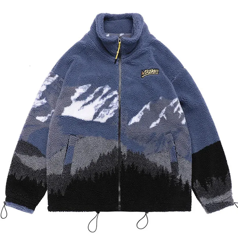 Men S Jackets Winter Lambswool Bomber Jacket Men Graffiti Gradient