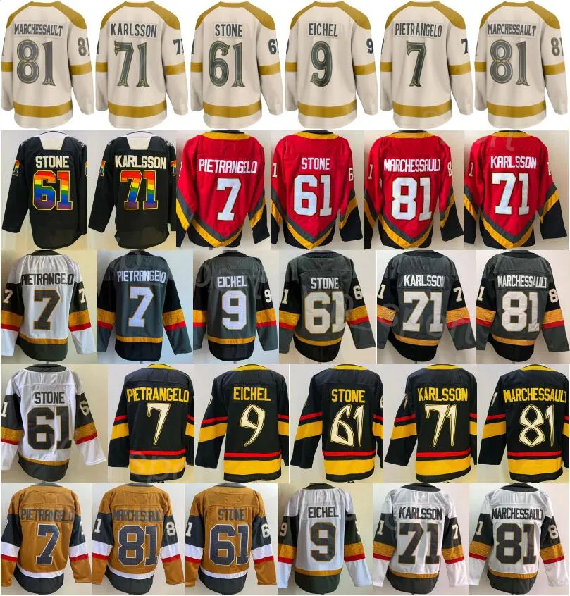 2024 Inverno Clássico Homens Hóquei 71 William Karlsson Jerseys 81 Jonathan Marchessault 7 Alex Pietrangelo 9 Jack Eichel 61 Mark Stone Branco Bege Stitch Reverse Retro