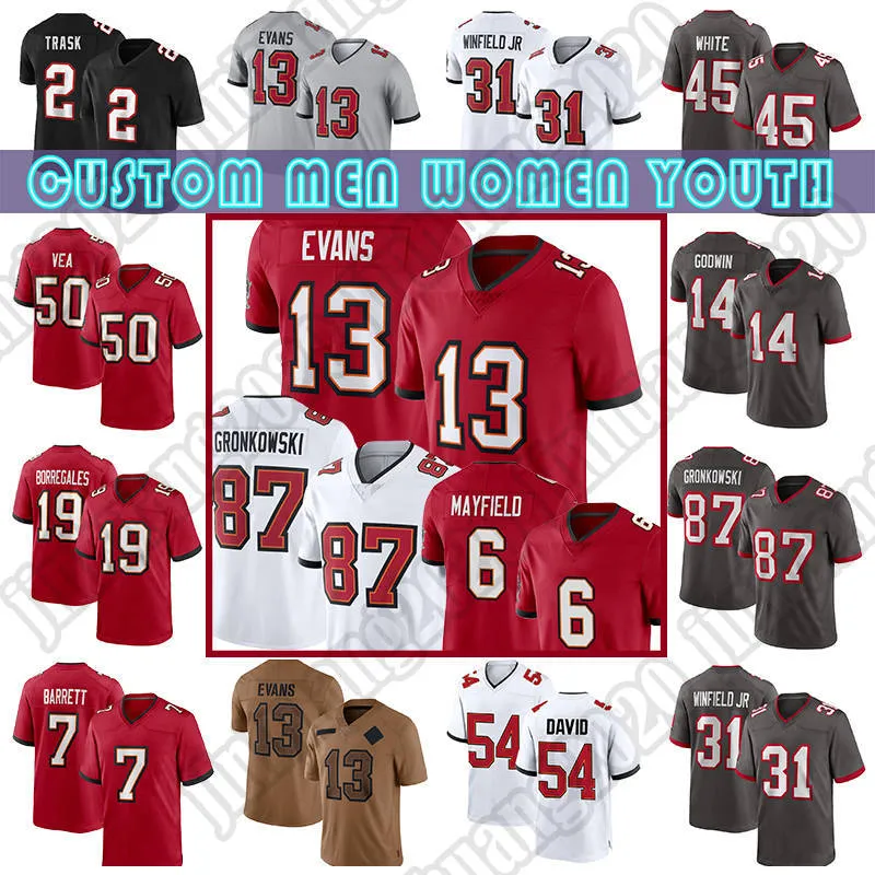 13 Mike Evans Football Jersey 50 Vita Vea Tampas Bayes Baker Mayfield Buccaneeres Tom Brady Devin White Lavonte David Kyle Trask Chris Godwin Antoine Winfield Jr Gage