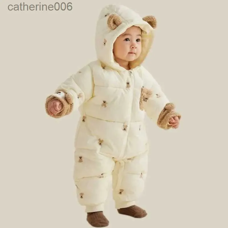 Conjuntos de roupas recém-nascidos bebê menina menino velo dentro com capuz macacão inverno quente grosso de uma peça criança criança zíper outwear roupas de bebê 3-18ml231202