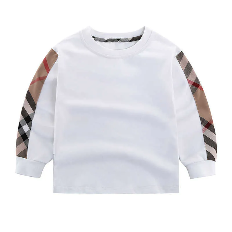 autumn/winter new round neck long sleeved plaid contrasting high-quality pure cotton comfortable T-shirt with a trendy base