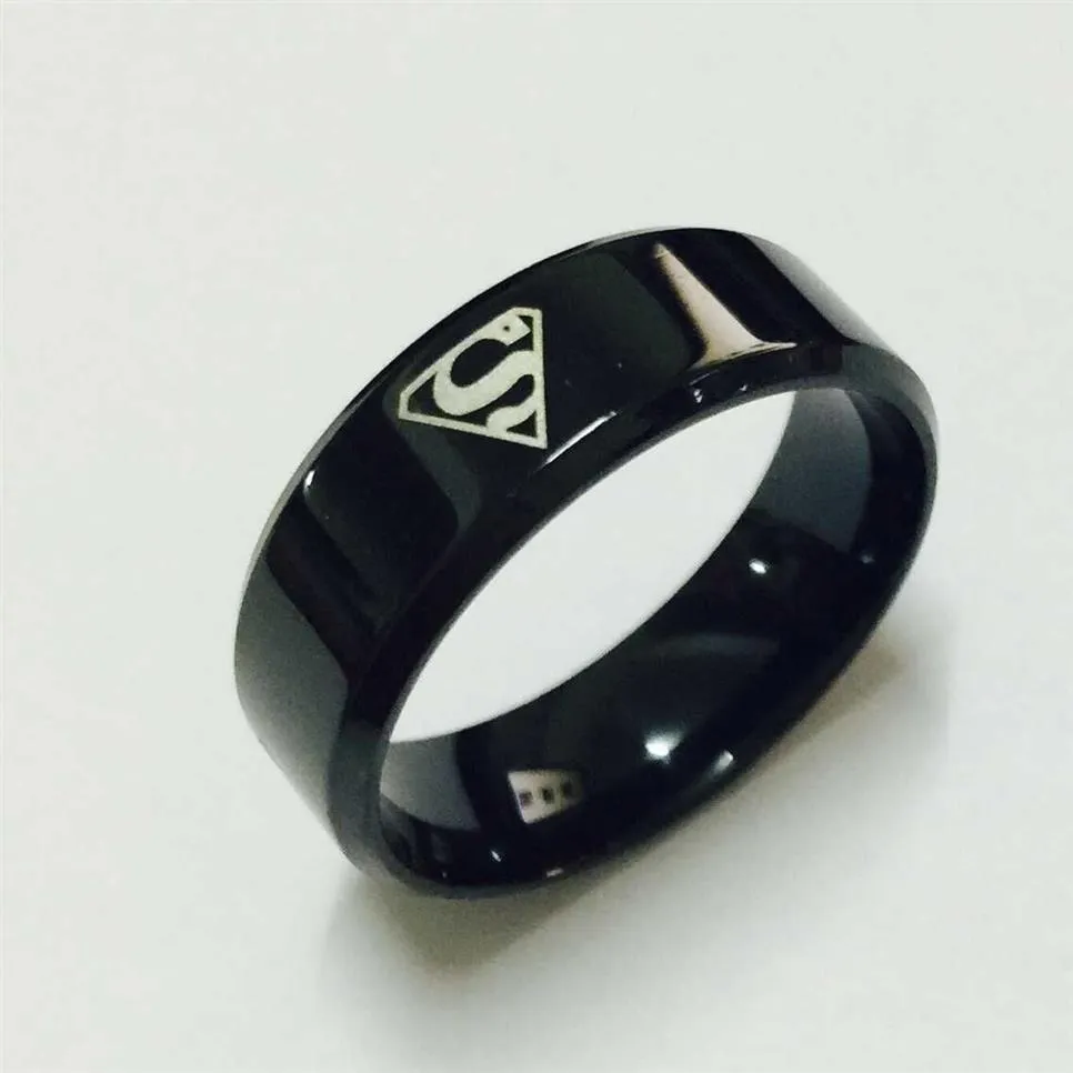 Bague en carbure de tungstène avec logo Superman S noir, large 8mm, 7g, pour hommes et femmes, haute qualité USA 7-14216F