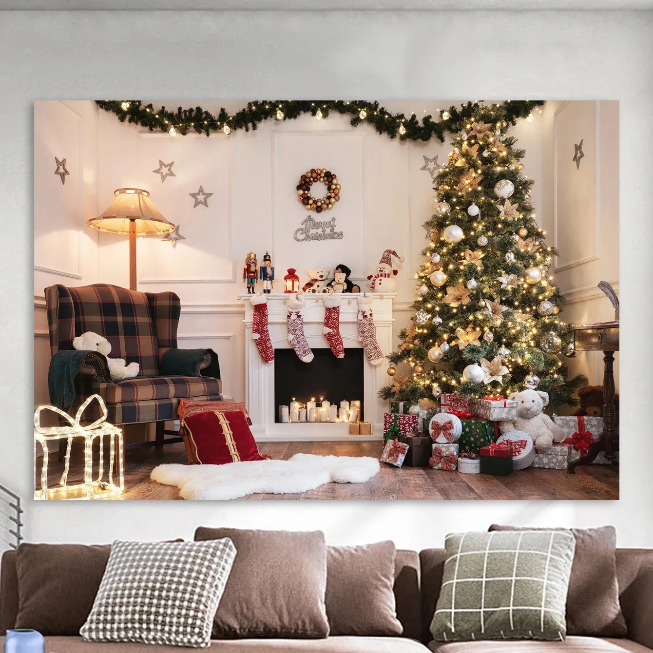 Decorazioni natalizie 1 pezzo Vacanze P o Sfondo Bordo Fiore Appeso a parete Camino in stoffa 231202