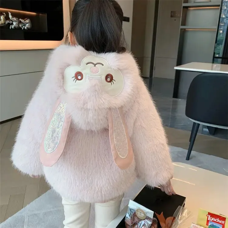Down Coat Girls Thick Coats Winter Children Warm Velvet Fur Jackets Hoodies Bag 2pcs Clothes For 2 To 7 Years Baby Tops Kid Outerwear 231202