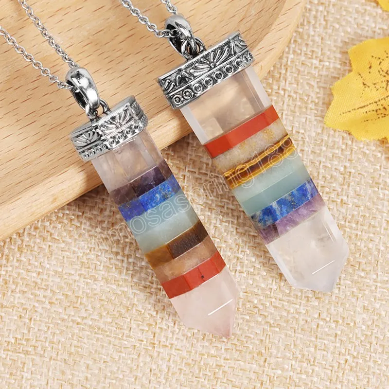 7 Chakra Sword Necklace Men Healing Natural Stone White Crystal Hexagonal Pendant Amulet Jewelry 2024 Nyårsgåva