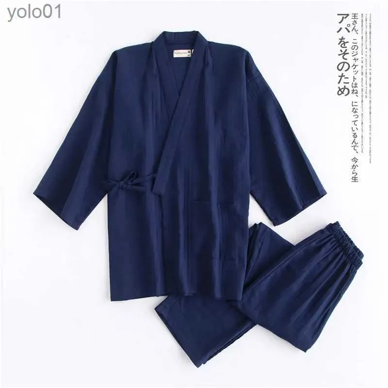 Men's Sleepwear Japanese simple kimono robes men 100% cotton pajamas sets men sauna pyjamas robes SPA sleepwear bathrobes forL231202