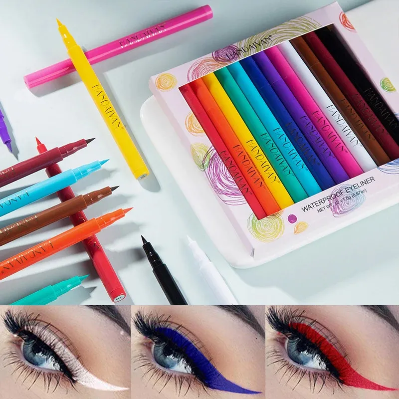 Combinación de sombra de ojos/delineador HANDAIYAN 12 colores Juego de delineador de ojos líquido mate Maquillaje Impermeable Secado rápido Delineador de ojos de larga duración Lápiz delineador de ojos líquido colorido 231202