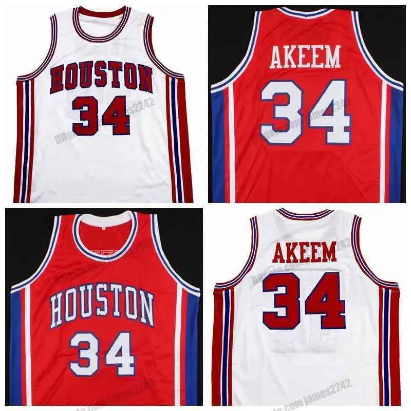 Oluwon Custom Akeem Retro College 34 Cougars Basketball Jersey All Ed White Red Size S-4XL Alla namnnummer Toppkvalitet Vest Jerseys