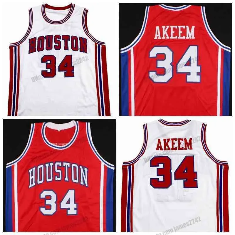 Oluwon Custom Akeem Retro College 34 Cougars Maglia da basket All Ed Bianco Rosso Taglia S-4XL Qualsiasi nome Numero Maglie gilet di alta qualità