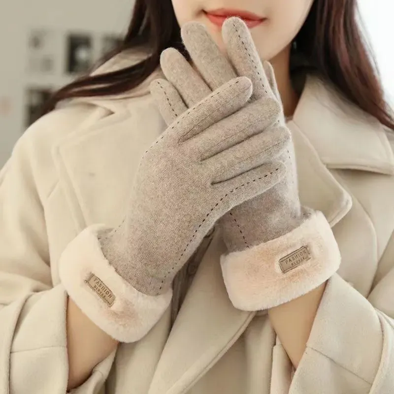 Autumn and winter warm gloves for women Korean version cold proof plus fleece thickened half finger German fleece touch screen riding fleece gloves