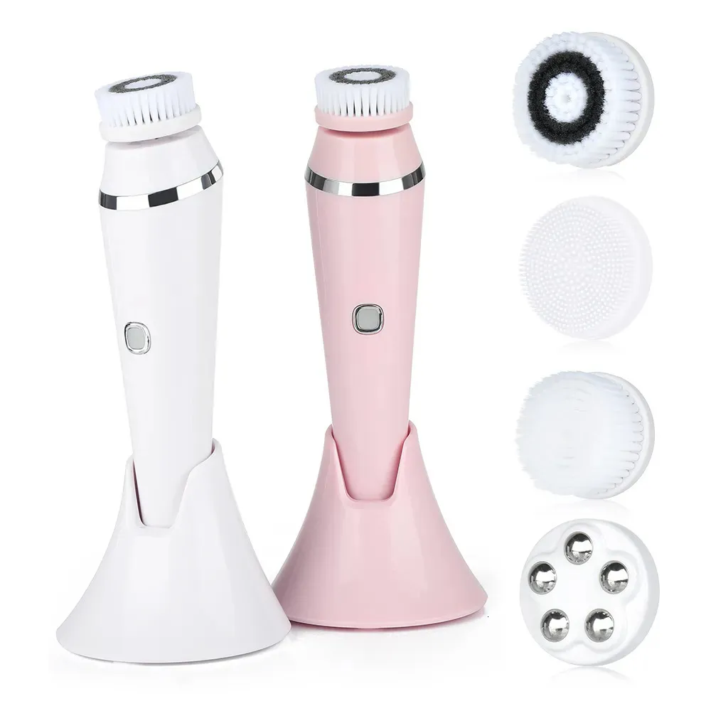 Herramientas de limpieza Accesorios 4 en 1 Cepillo de limpieza eléctrico Estiramiento facial Limpieza exfoliante Limpiador de masajeador sónico con kit de 4 cabezales Cuidado de la piel facial 231202