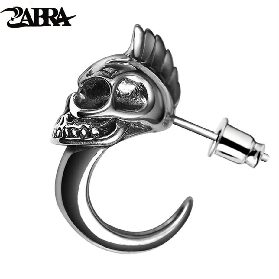 ZABRA 925 Sterling Argent Crâne Stud Hommes Boucles D'oreilles Vintage Noir Boucle D'oreille Hommes Punk Squelette Goujons Pour Hommes Biker Bijoux 1 pcs CX2006217O