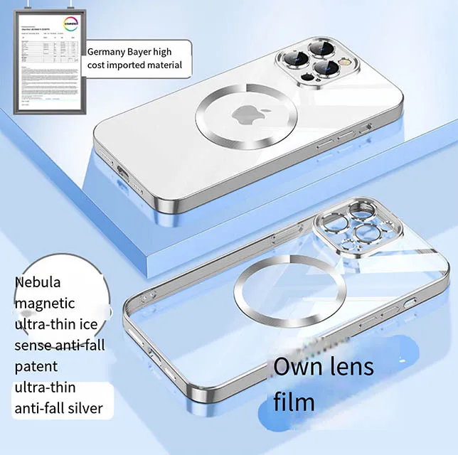 Hi-Q Iphone case Luxury Plating Capas de silicone transparentes para Magsafe iPhone 11 12 13 14 15 Pro Max Plus mini à prova de choque Clear Cover Lens Protection