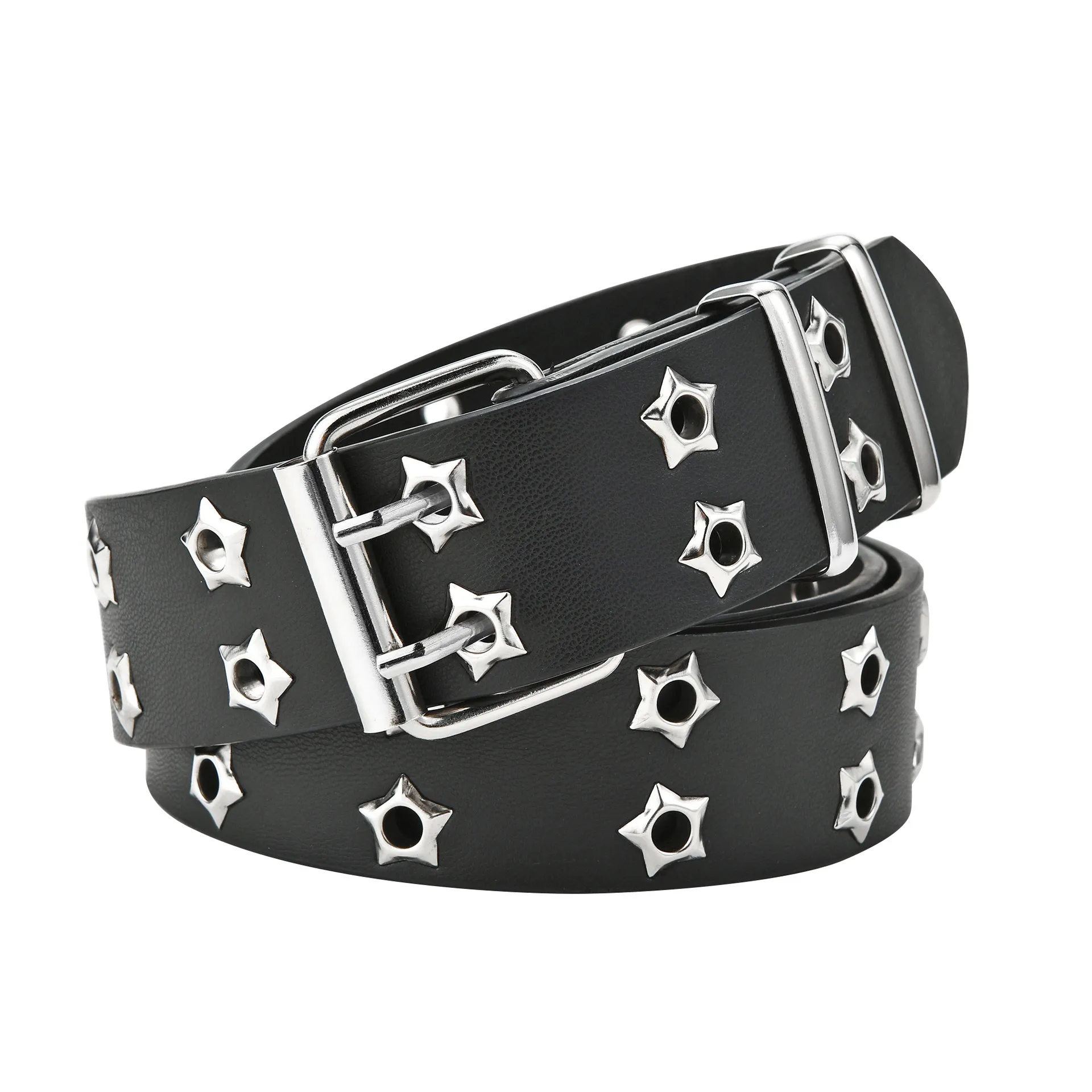 NUOVA Cintura con rivetto Star Eye Stile Goth Fibbia a doppio ardiglione Uomo / donna Moda Casual Stile Puck Cintura in pelle Pu per Jeans Young