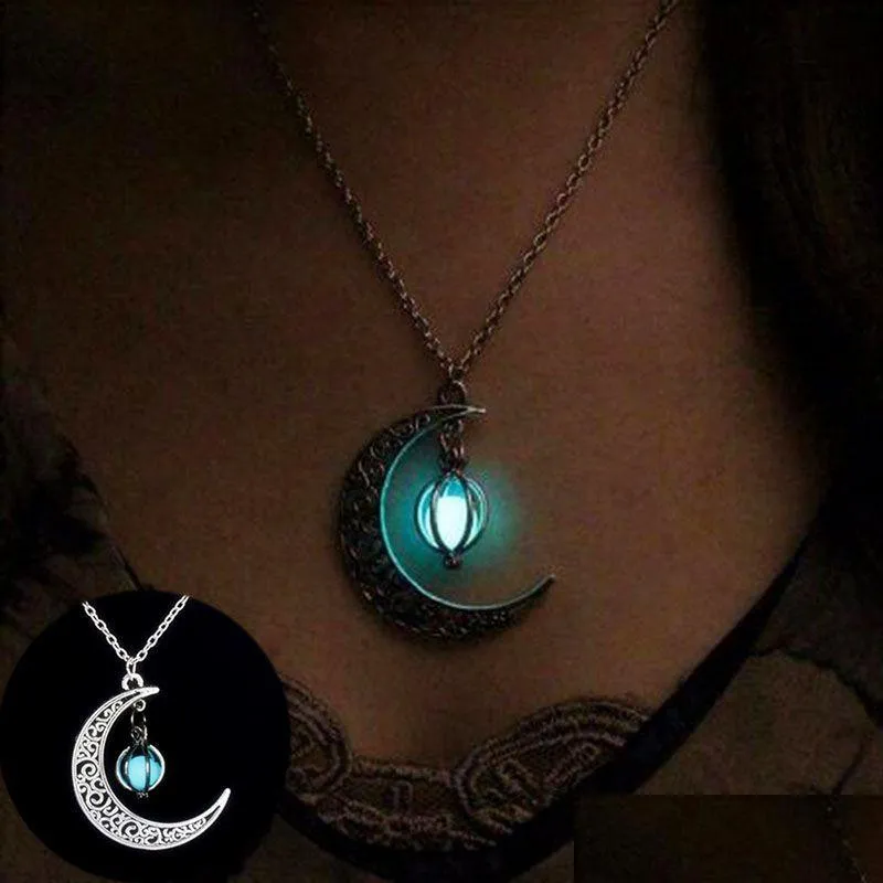 Pendentif Colliers Rétro Lune Collier Bijoux Pour Femmes Goth Vintage Mode Accessoires Esthétique Glow At Night Morrocan Cubain Whol Dhhip