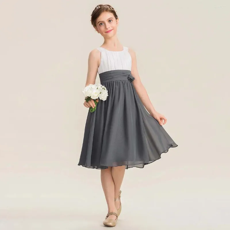 Kız Elbiseler Yzymanualroom Şifon Junior Nedime Elbise ile Çiçek A-line Kepçe Diz Uzunluğu 2-15T