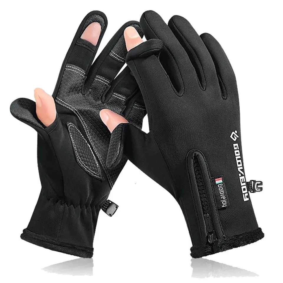 Sports Gloves Waterproof Winter Fishing 2 Finger Flip Windproof Women Men  Velvet Warm Protection Fish Angling 231202 From Chao07, $9.06