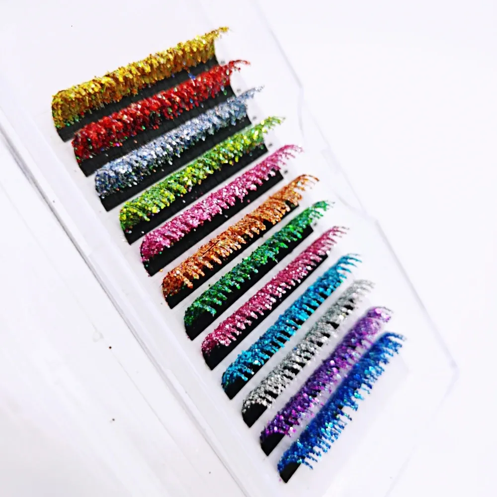 False Eyelashes Mix Colors Glitter False Eyelash Extensions Halloween Party Shiny Faux Mink Russian Volume Individual Lashes Christmas Makeup 231201