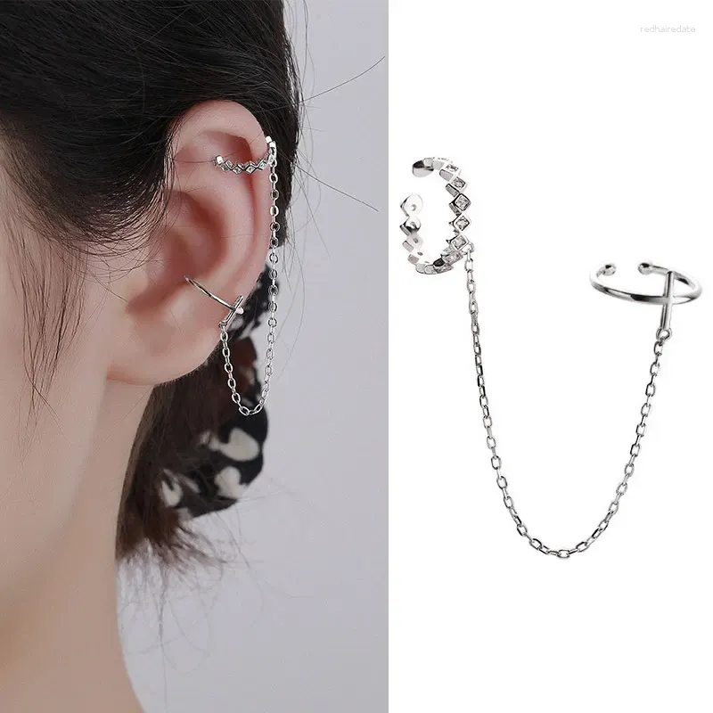 Brincos traseiros corrente cruzada orelha manguito piercing falso brinco 2023 tendência feminino pendurado longo clip-on acessórios jóias de moda coreana