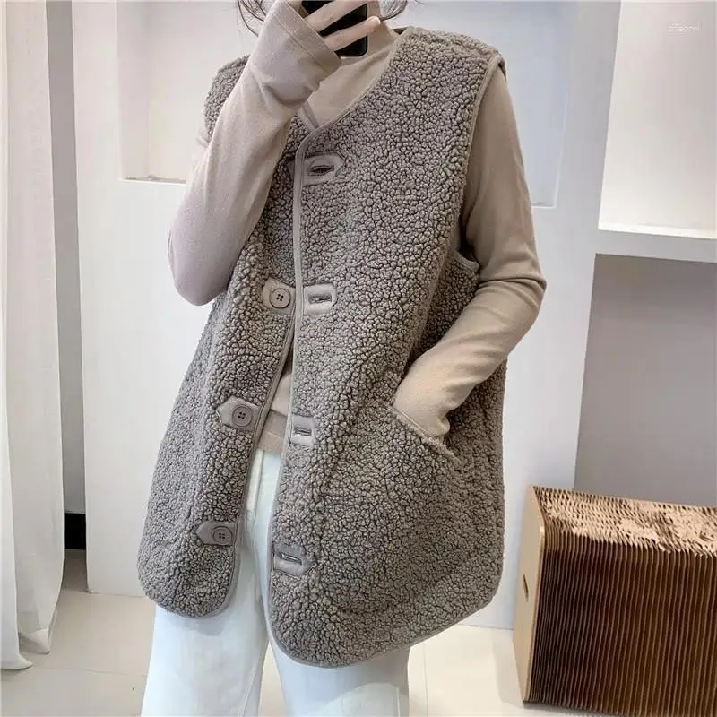 Damesvesten Lente Herfst Faux Lamswol Los Bont Teddy Dames Gilets Mouwloze jassen Casual 2023 Elegant Chalecos-vest