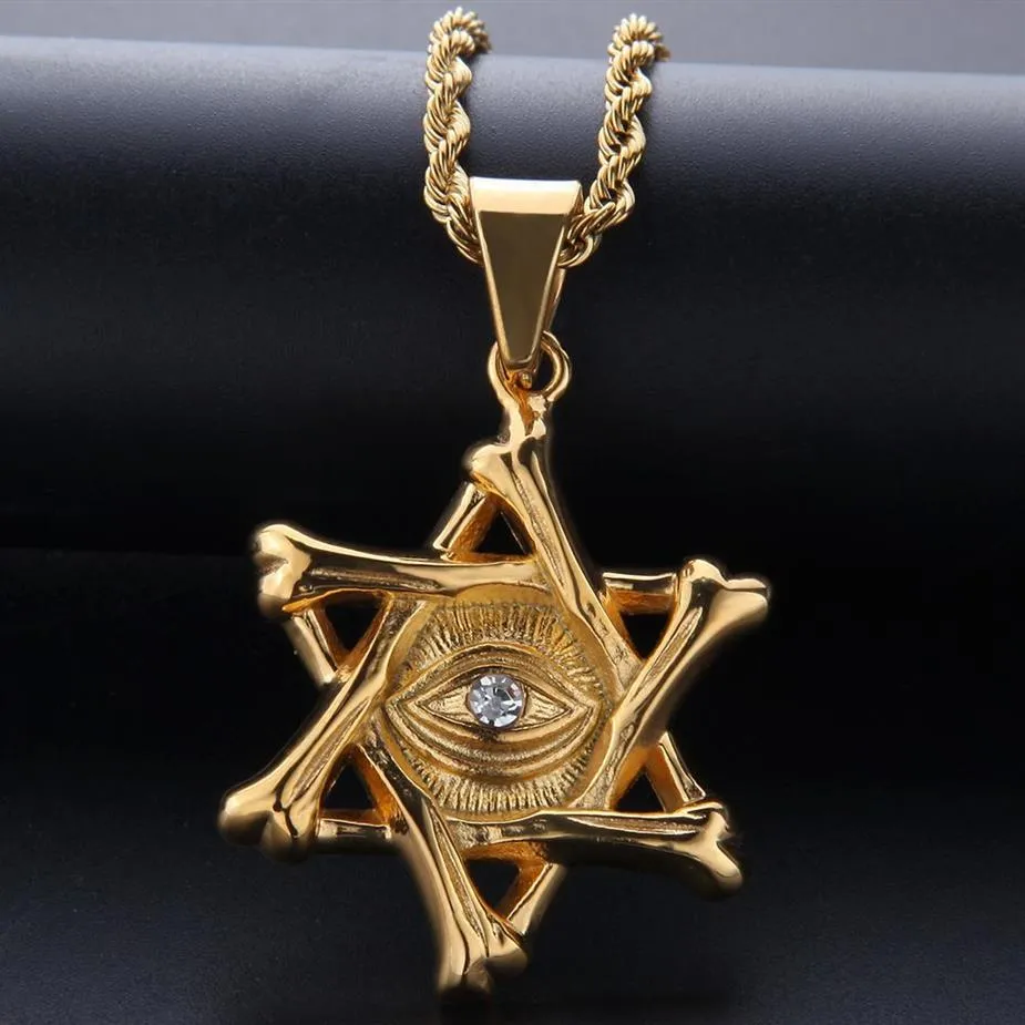 Fashion Hip Hop Jewelry Star of David Pendant Halsband Rostfritt guld pläterat med 60 cm kedja för män Nice Lover Gift Rapper Access219i