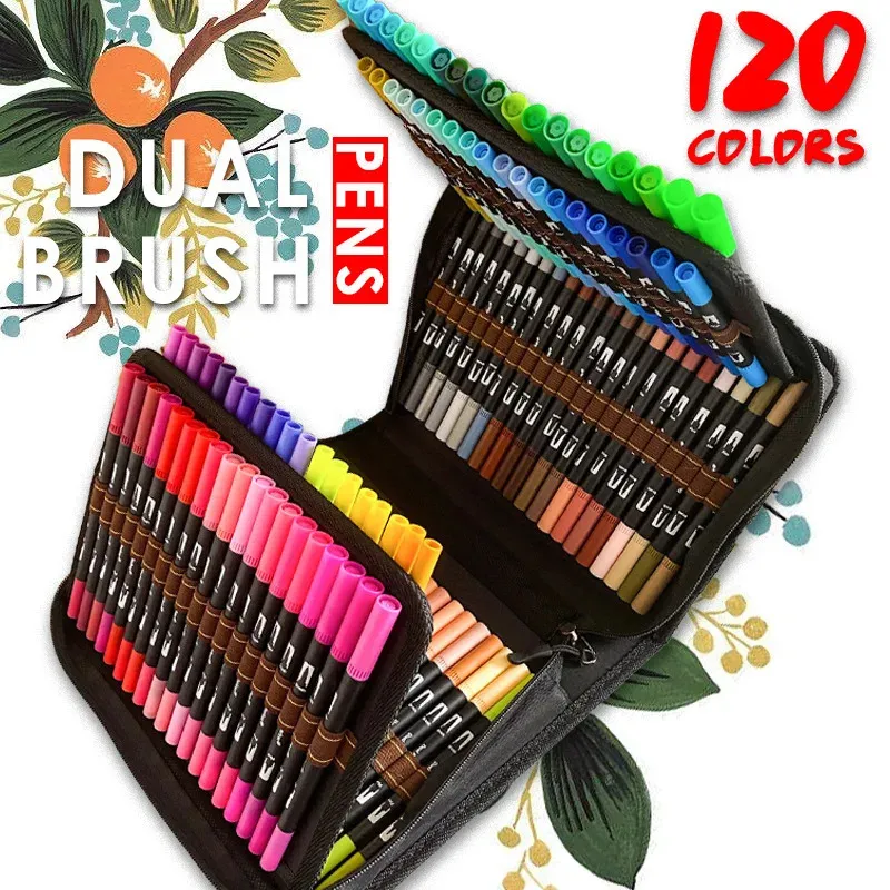 Watercolor Brush Pens Watercolor Art Markers Brush Pen Dual Tip Fineliner Drawing for Calligraphy Painting 12/60/70/120/132 Colors Set Art Supplies 231202
